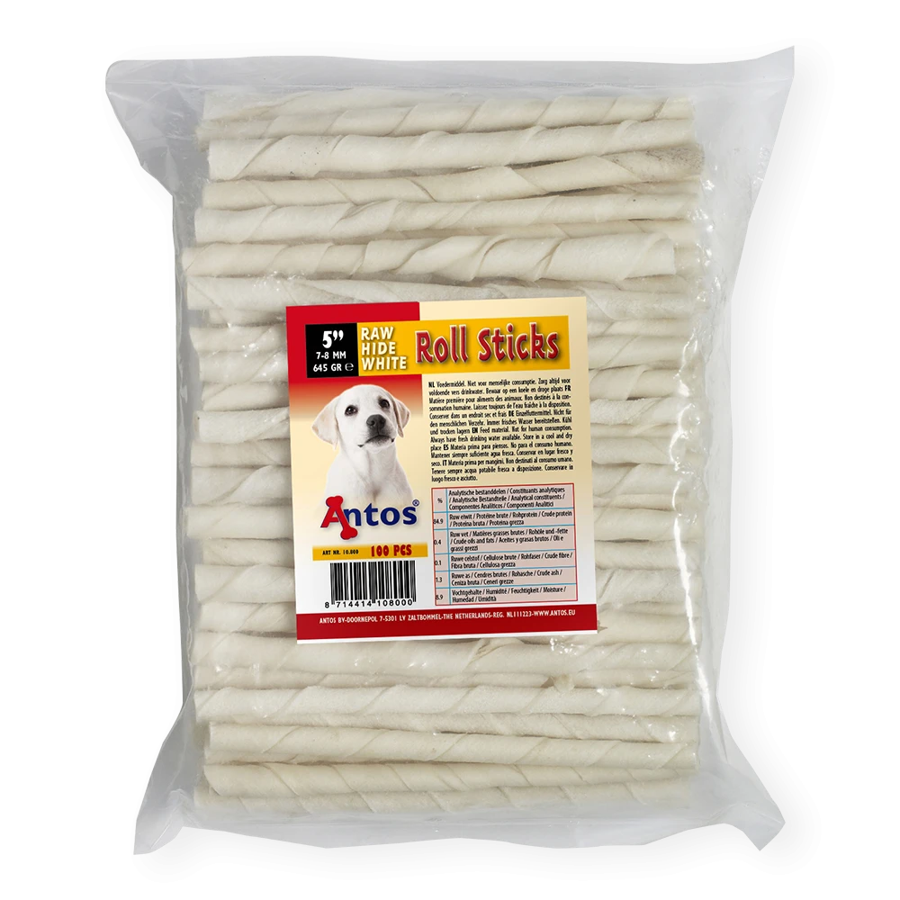 Raw Hide White Roll Sticks 5" 7-8 mm 100 piezas