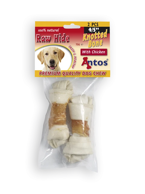 Raw Hide White + Chicken Knotted Bone 4/5" 2 piezas