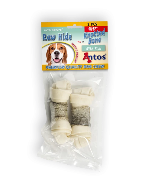 Raw Hide White + Fish Knotted Bone 4/5" 2 piezas