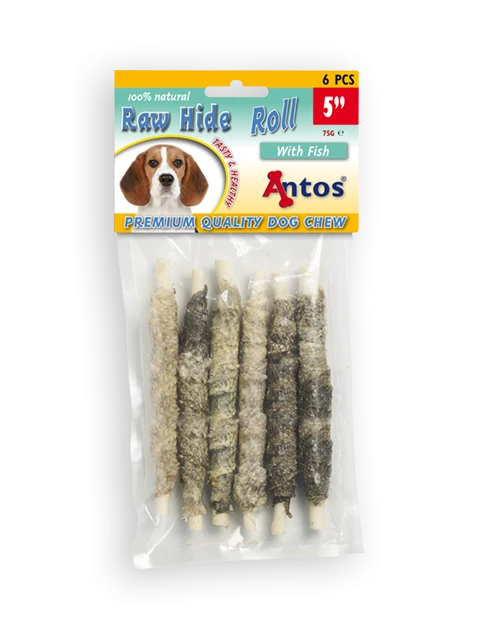 Raw Hide White + Fish Roll 5" 6 piezas