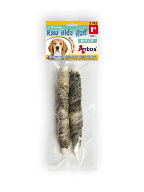 Raw Hide White + Fish Roll 8" 2 piezas
