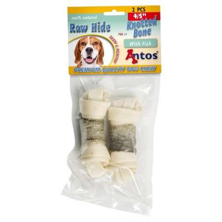 Raw Hide White + Fish Knotted Bone 4/5" 2 piezas